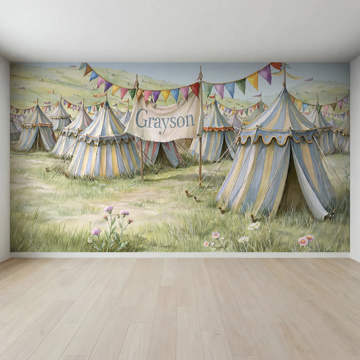 Full view of Castle Pennant Bunting Personalized Wall Mural by Whimsy Tots