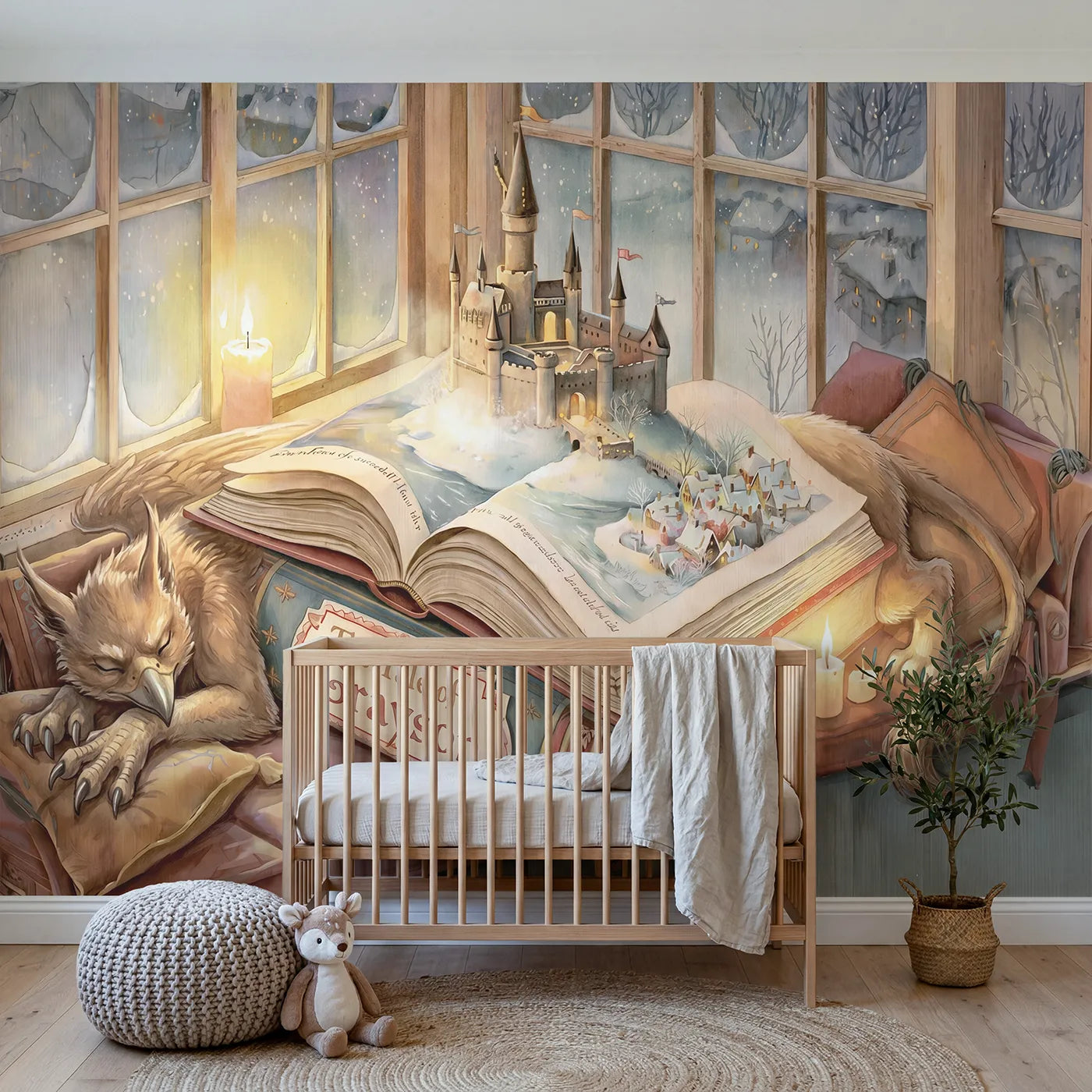 Storybook open book personalized wall mural with name cover for a nursery by Whimsy Tots