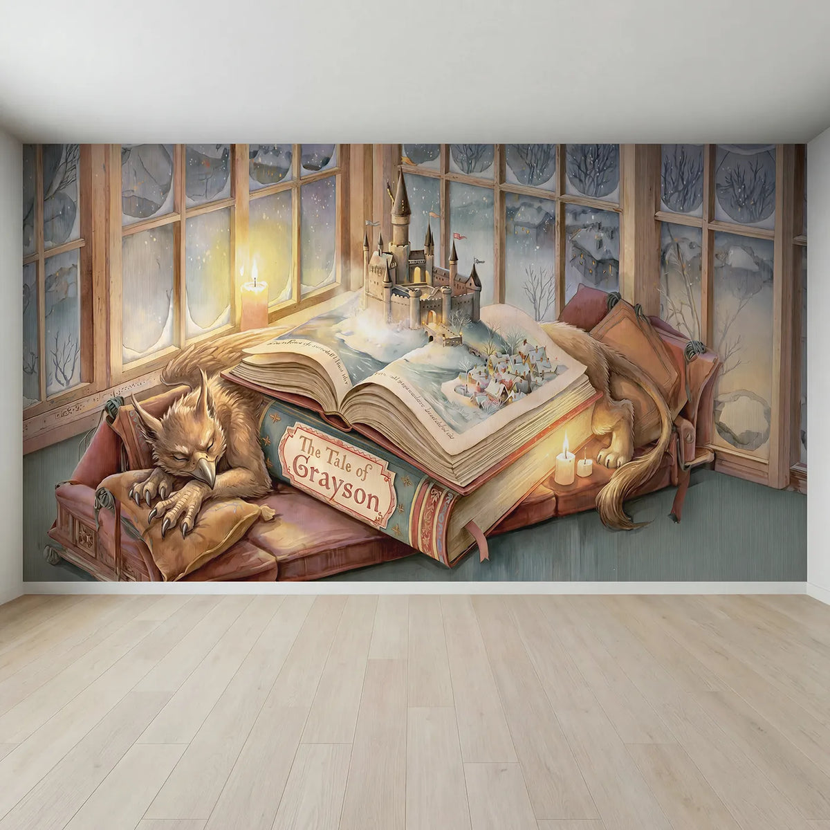 Full view of Open Storybook Castle Personalized Wall Mural by Whimsy Tots
