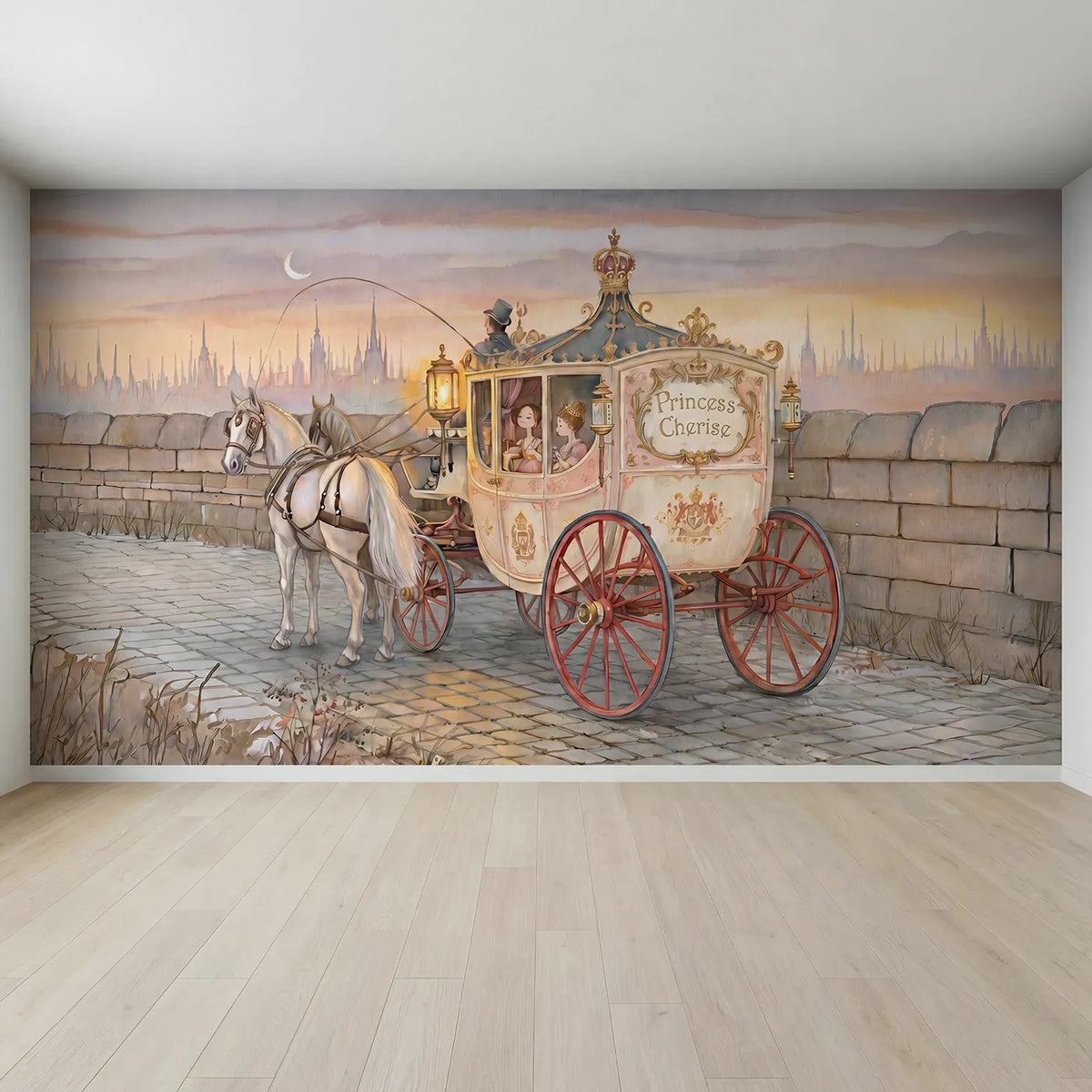 Full view of Royal Princess Carriage Personalized Wall Mural by Whimsy Tots