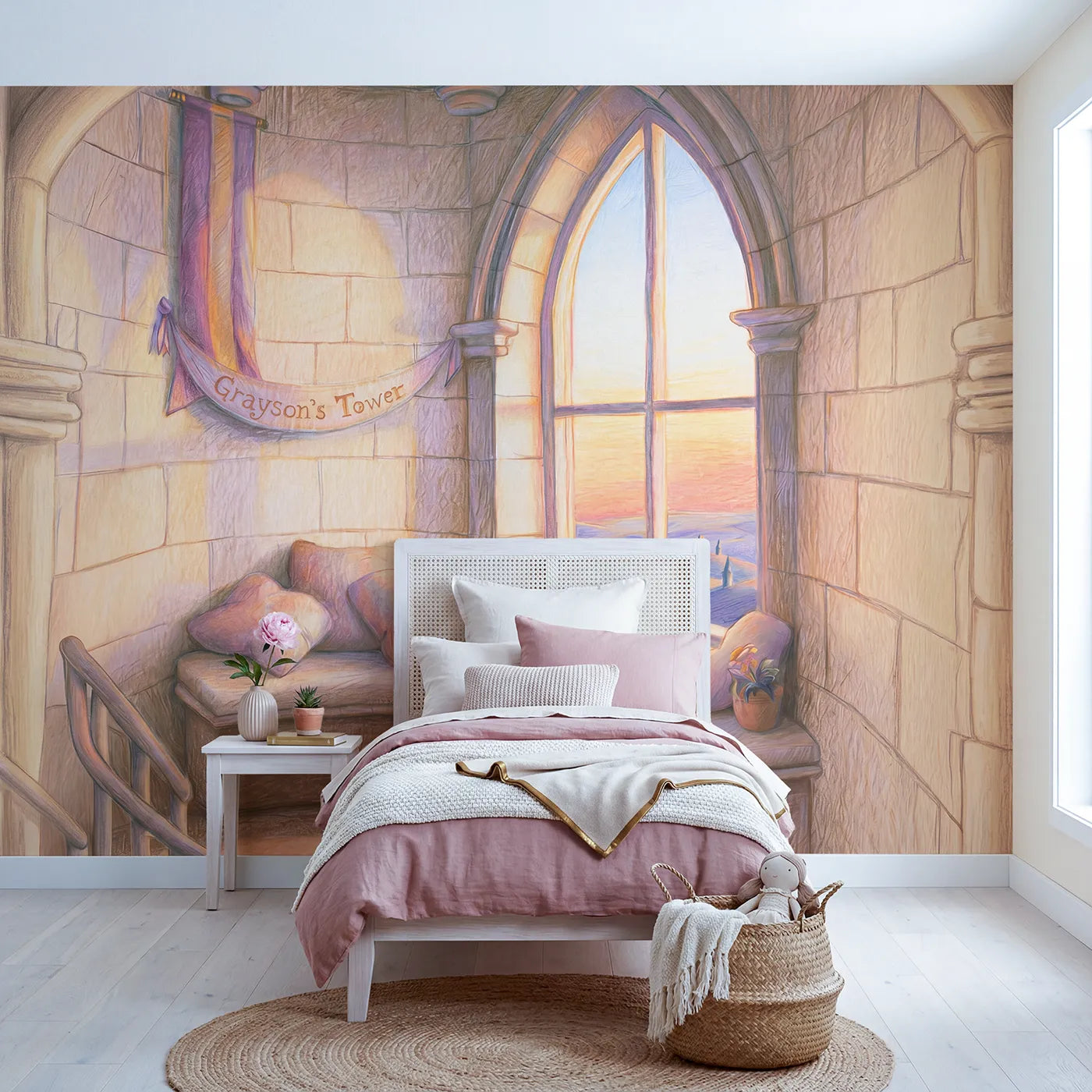 Colored Pencil princess tower personalized wall mural with name for a girls room by Whimsy Tots