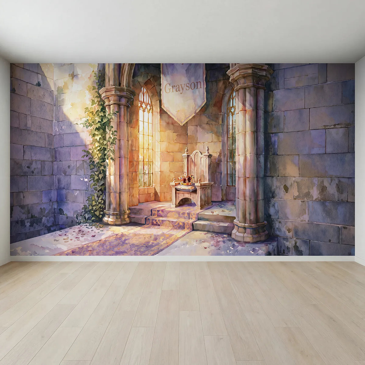 Full view of Royal Throne Room Personalized Wall Mural by Whimsy Tots