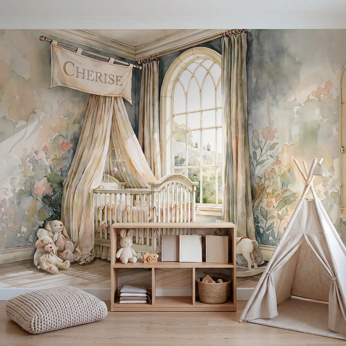Royal Castle Nursery Personalized Wall Mural in playroom setting by Whimsy Tots
