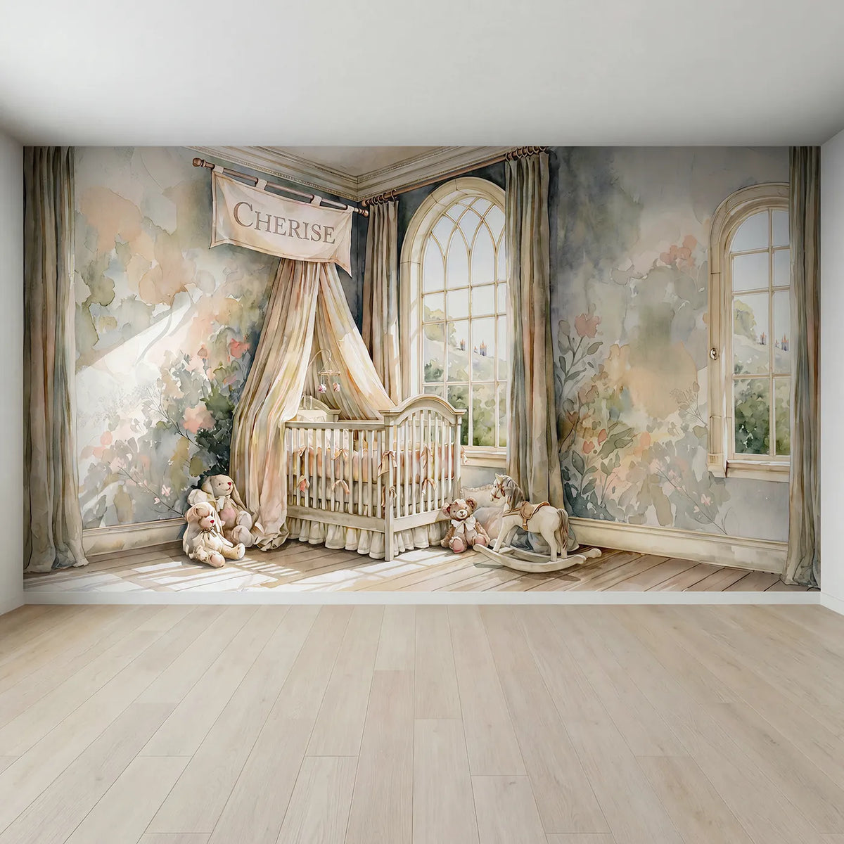 Full view of Royal Castle Nursery Personalized Wall Mural by Whimsy Tots