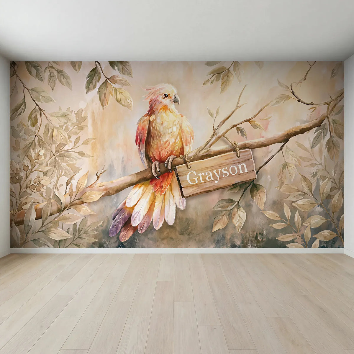 Full view of Gentle Glowing Phoenix Personalized Wall Mural by Whimsy Tots