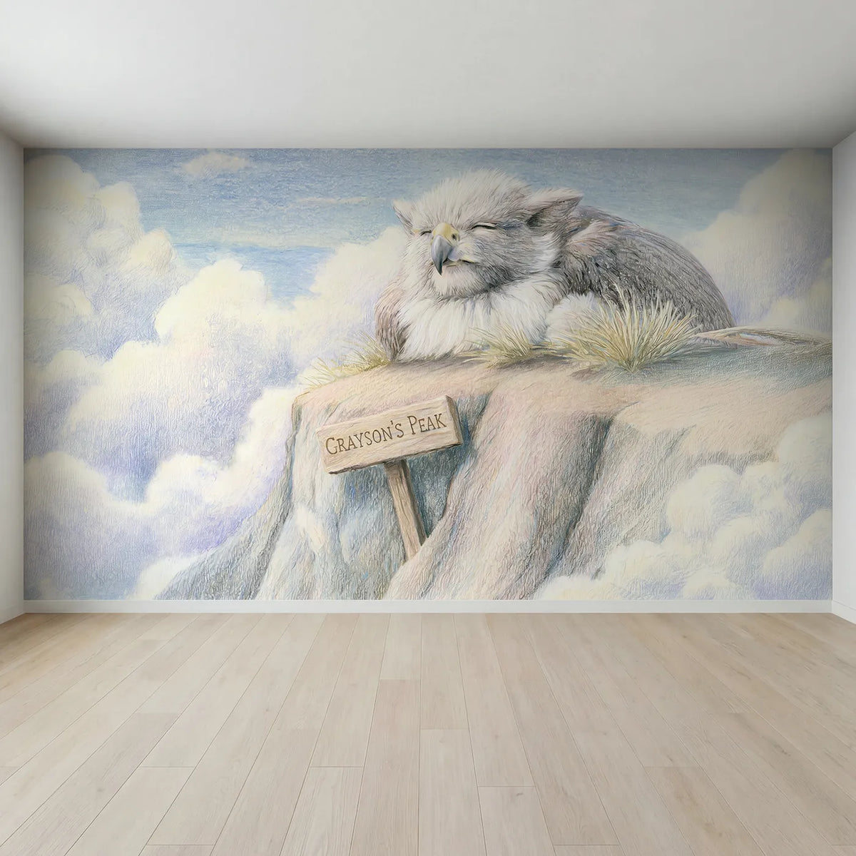 Full view of Friendly Mountain Griffin Personalized Wall Mural by Whimsy Tots
