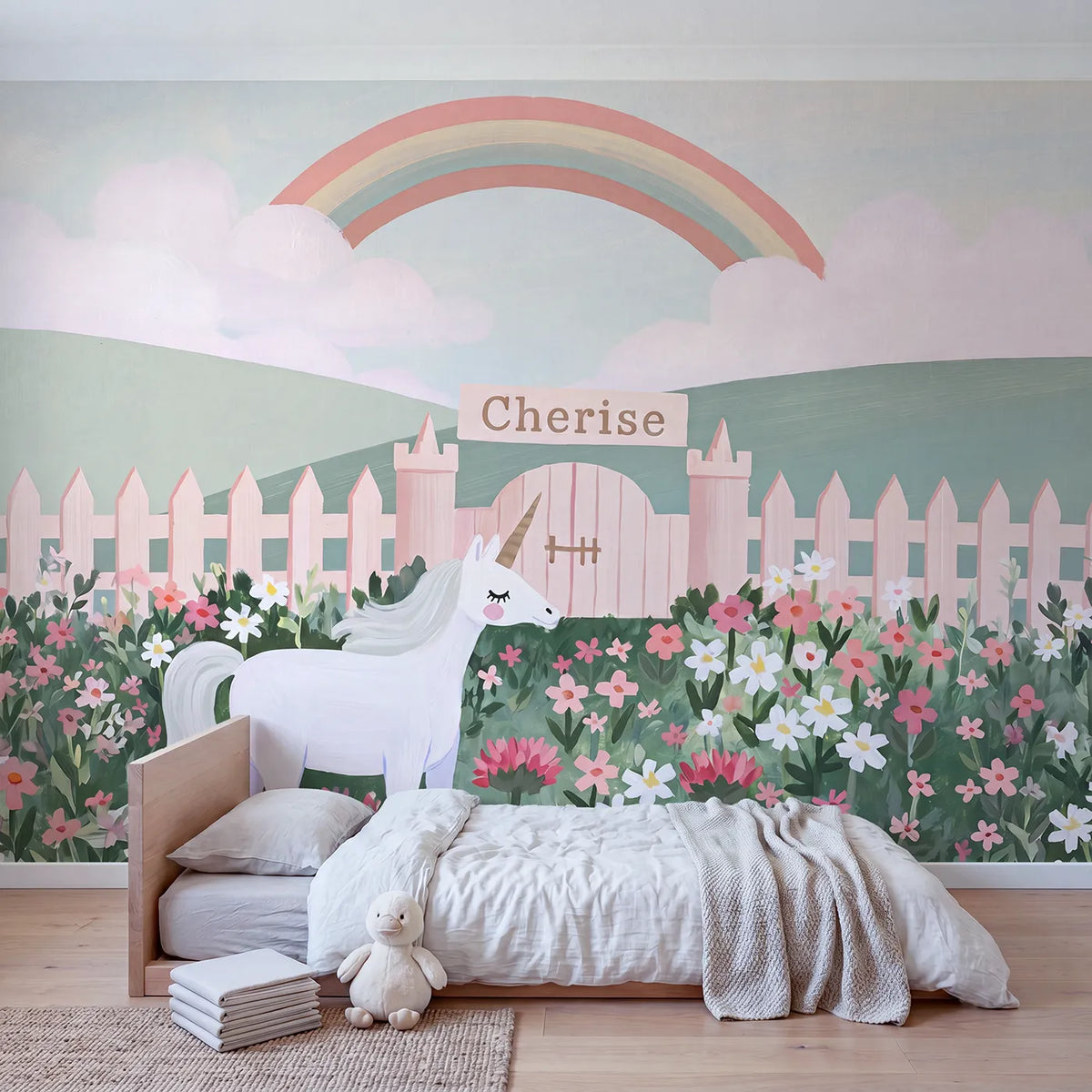 Magical Fantasy Realm Personalized Wall Mural in playroom setting by Whimsy Tots