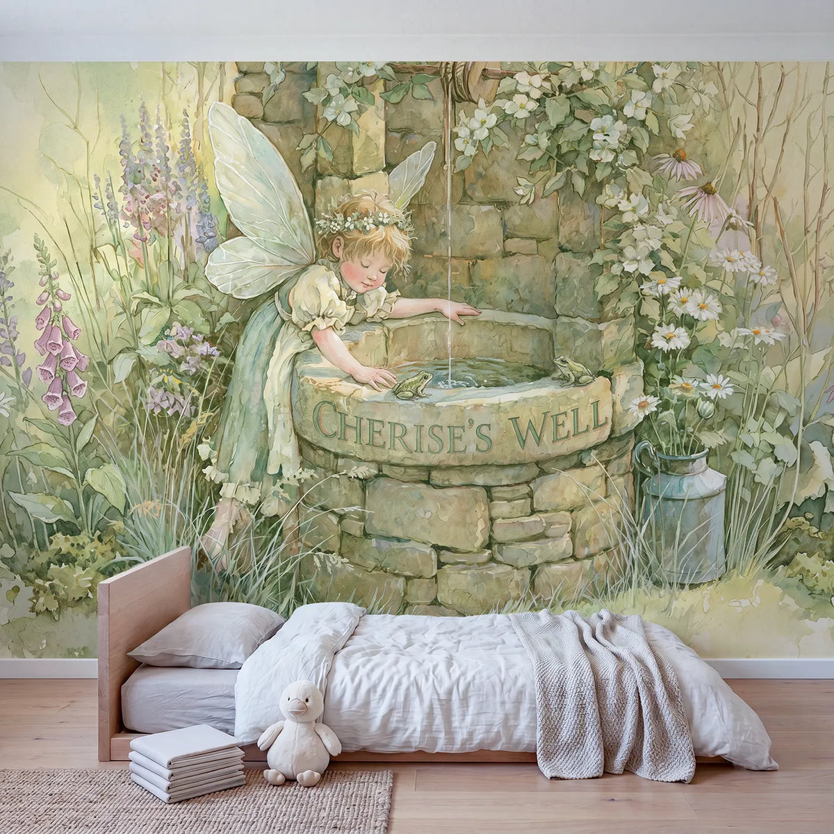 Fairy Wishing Well Personalized Wall Mural in playroom setting by Whimsy Tots