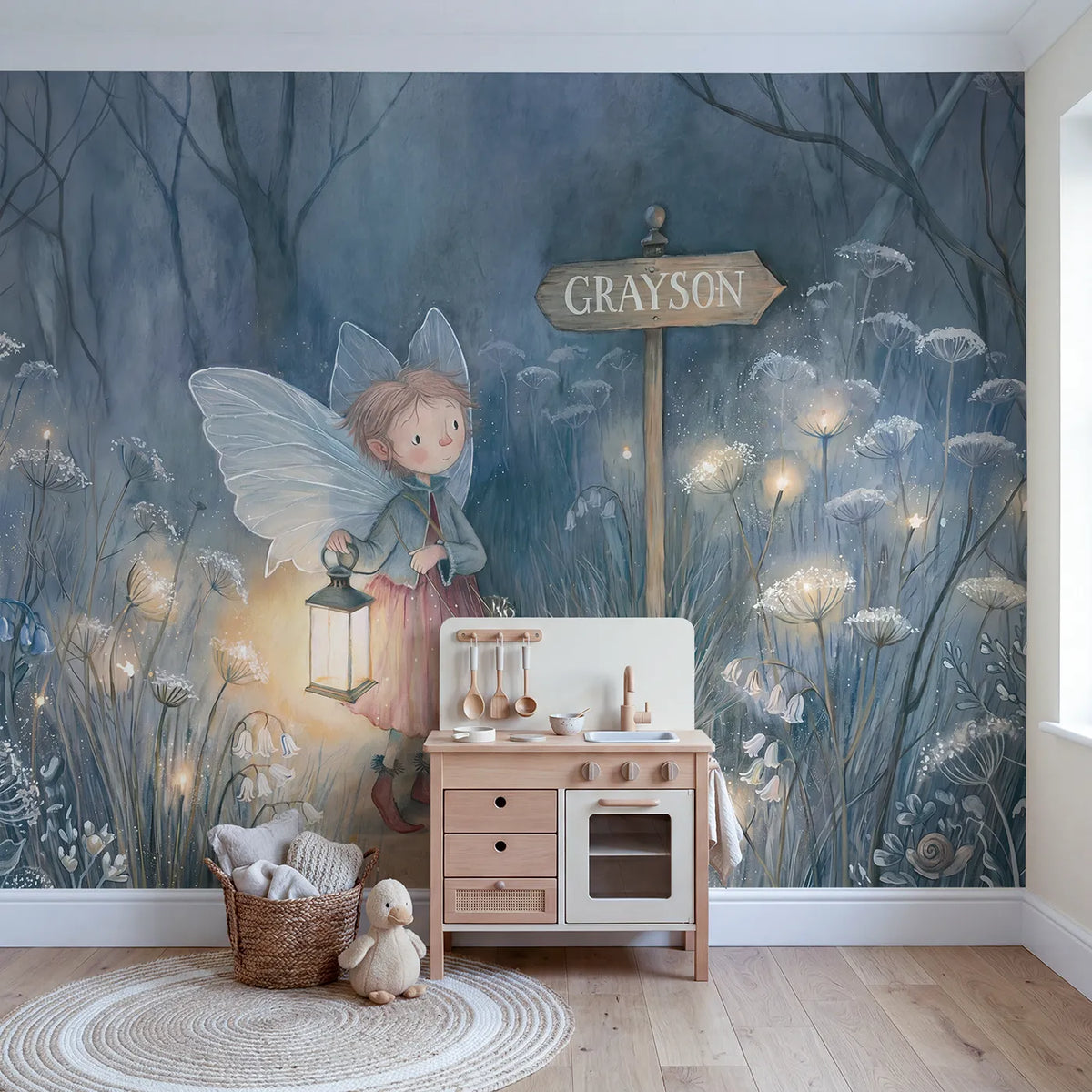 Twilight Pixie Lantern Personalized Wall Mural in playroom setting by Whimsy Tots