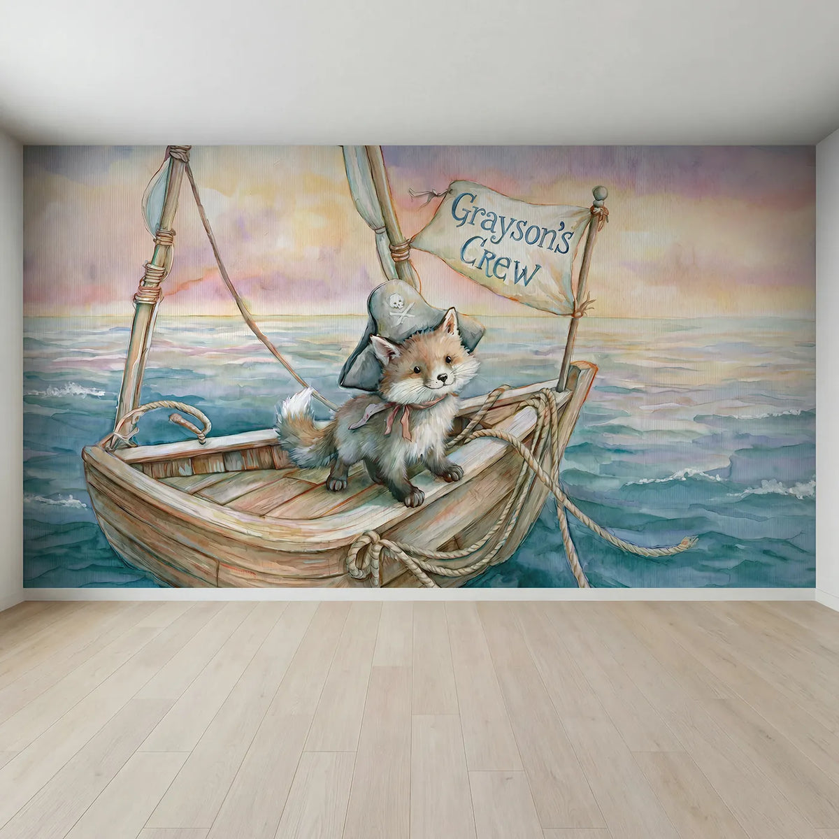 Full view of Friendly Pirate Fox Personalized Wall Mural by Whimsy Tots
