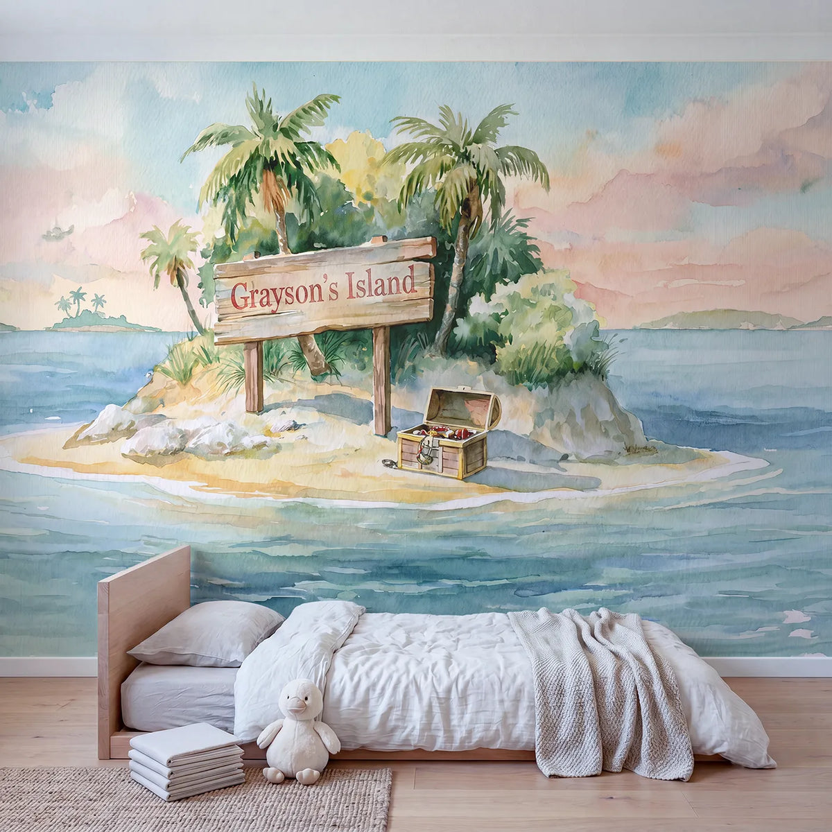 Sunny Treasure Island Personalized Wall Mural in playroom setting by Whimsy Tots