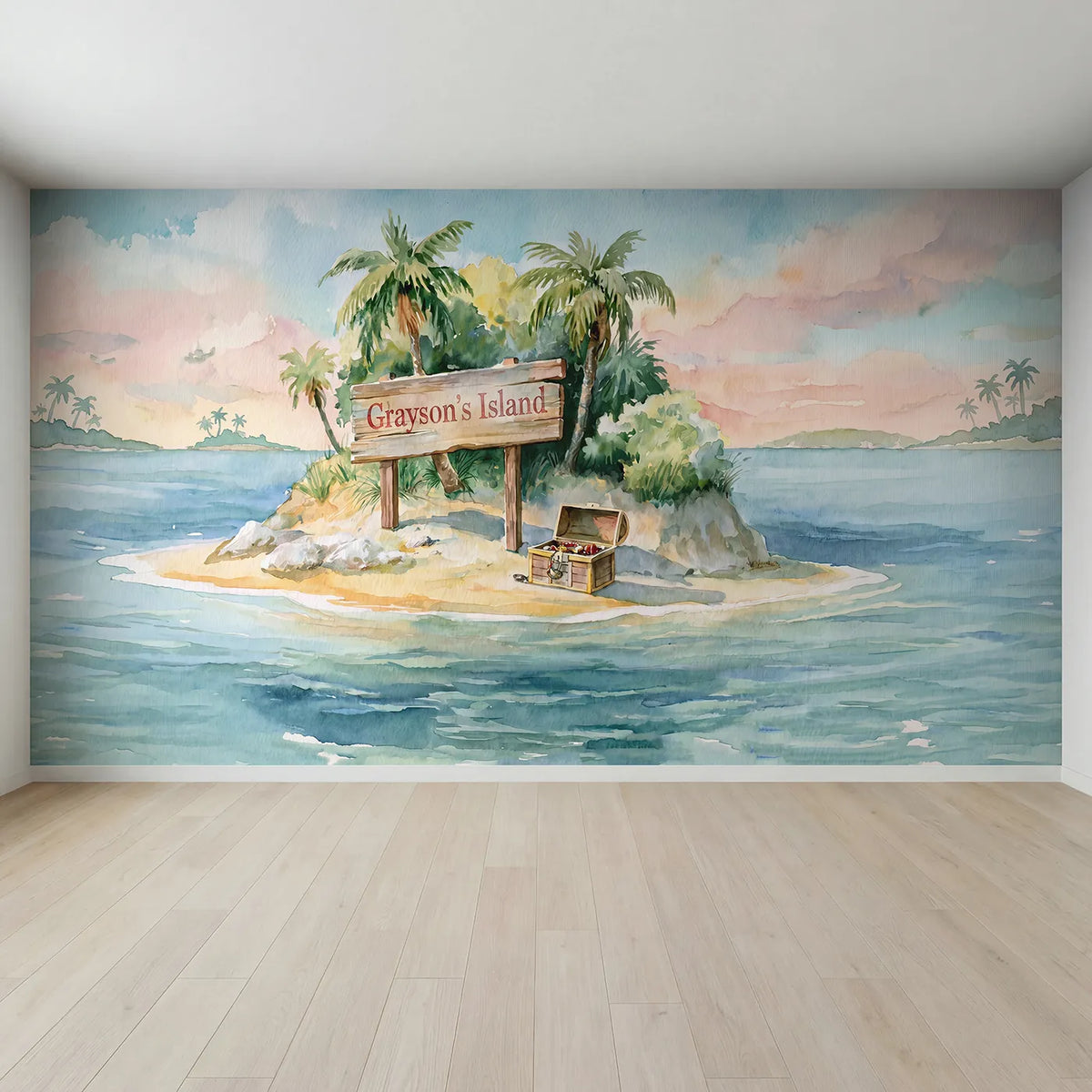Full view of Sunny Treasure Island Personalized Wall Mural by Whimsy Tots