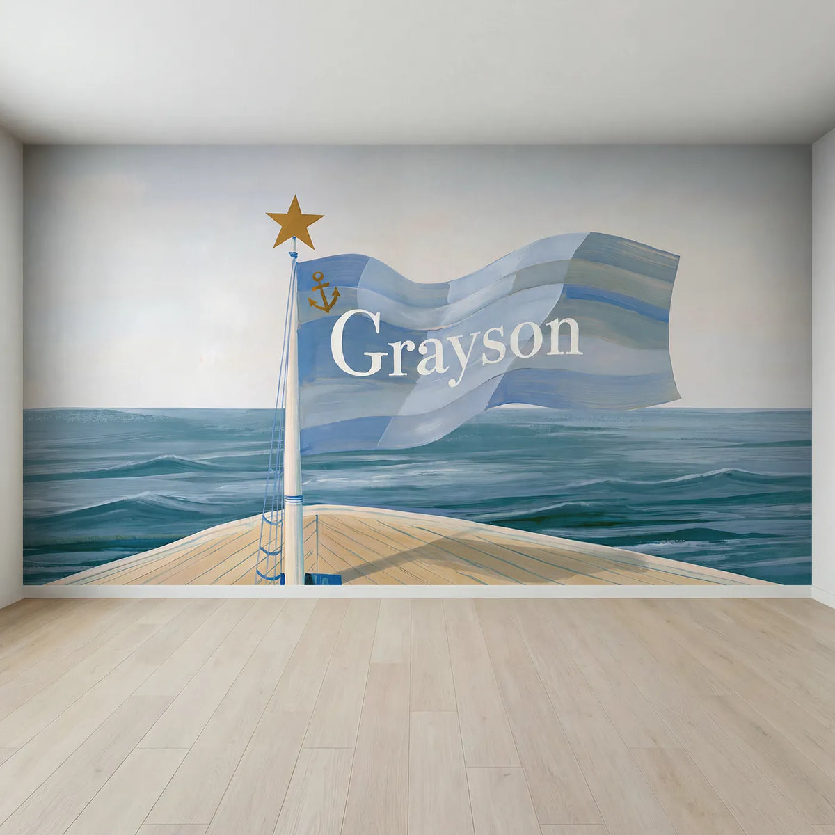 Full view of Friendly Pirate Flag Personalized Wall Mural by Whimsy Tots