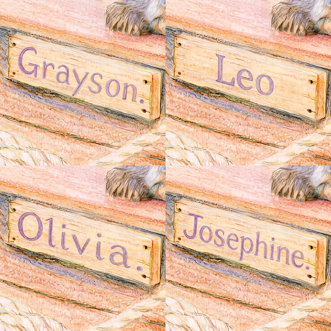 Four name preview examples of Baby Pirate Cub Personalized Wall Mural by Whimsy Tots