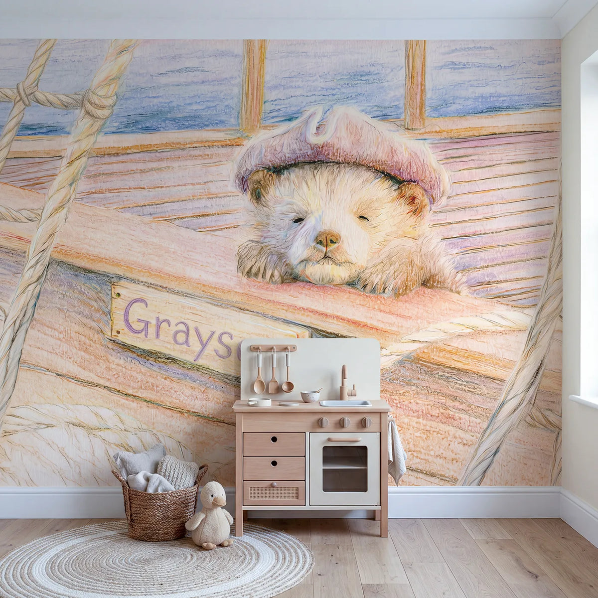 Baby Pirate Cub Personalized Wall Mural in playroom setting by Whimsy Tots