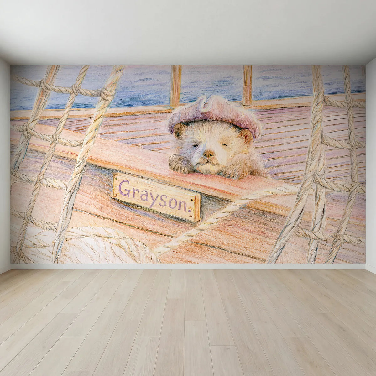 Full view of Baby Pirate Cub Personalized Wall Mural by Whimsy Tots