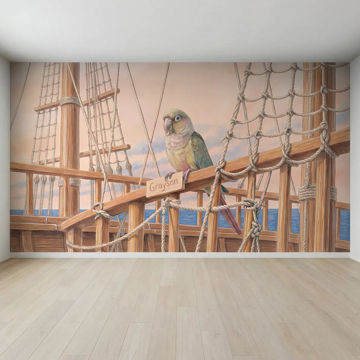 Full view of Cheerful Pirate Parrot Personalized Wall Mural by Whimsy Tots