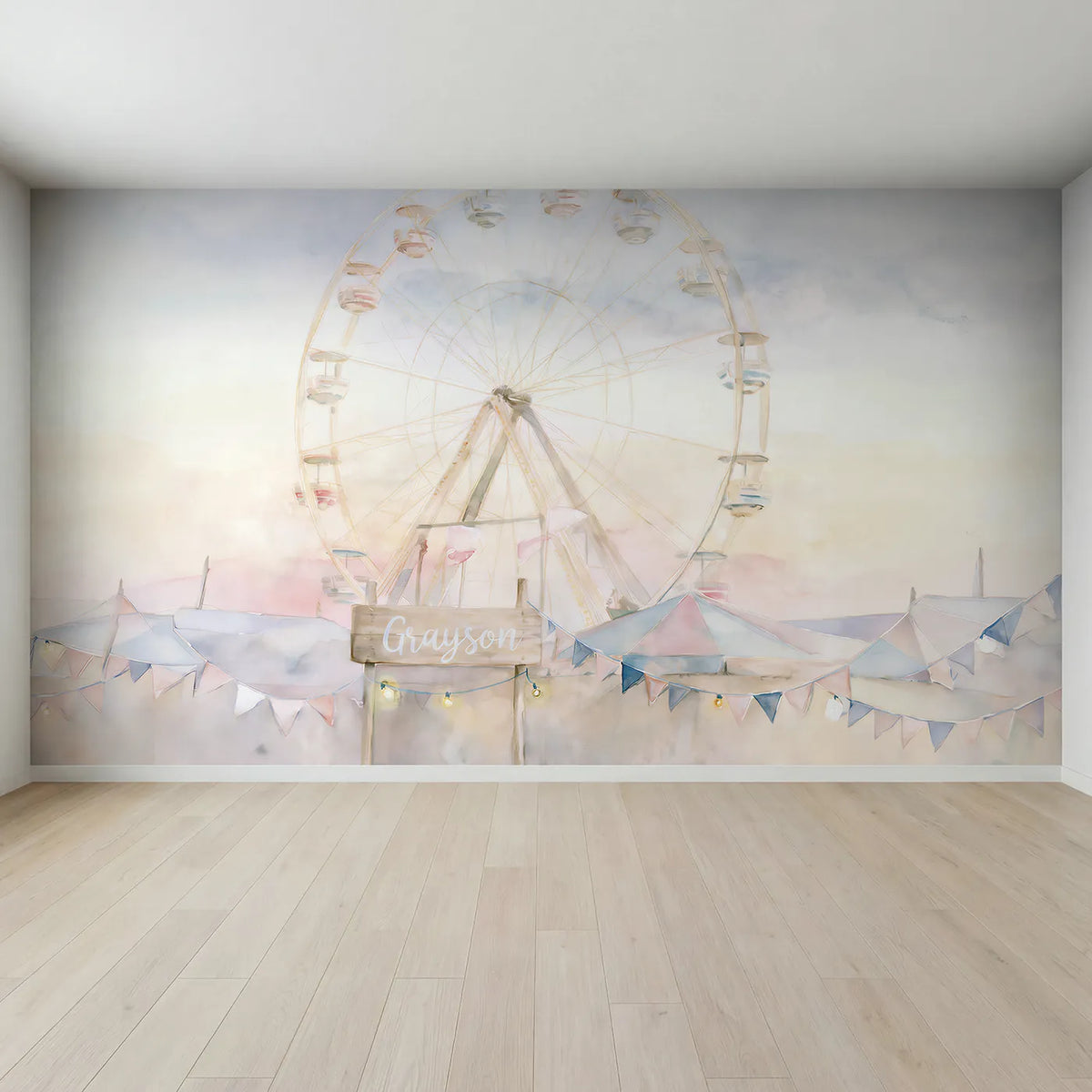 Full view of Dreamy Ferris Wheel Personalized Wall Mural by Whimsy Tots