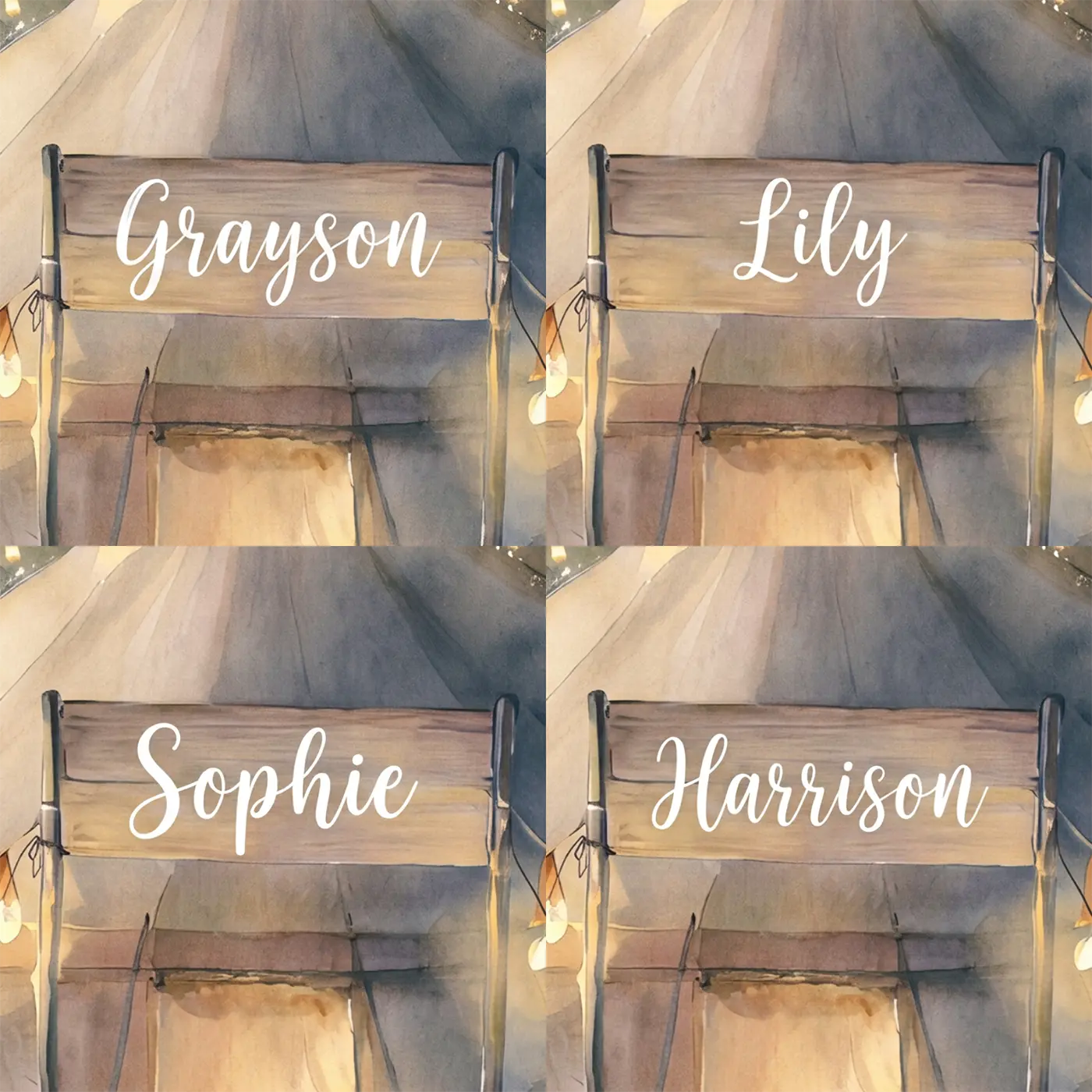 Four name preview examples of Fairground Lights Night Personalized Wall Mural by Whimsy Tots