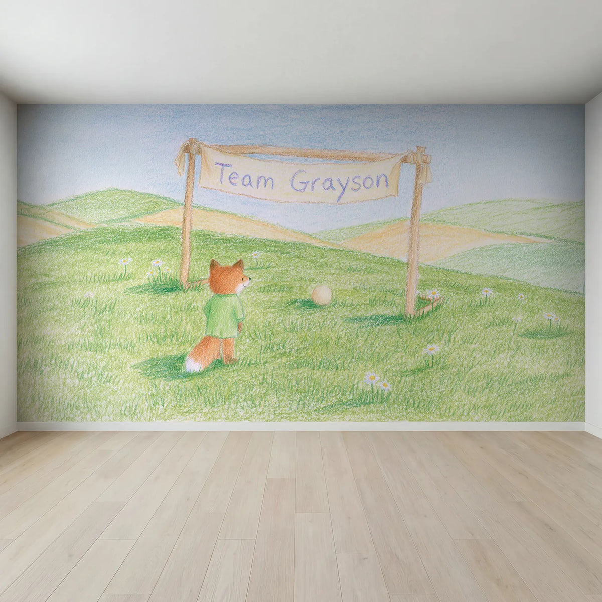 Full view of Soccer Fox Goalkeeper Personalized Wall Mural by Whimsy Tots