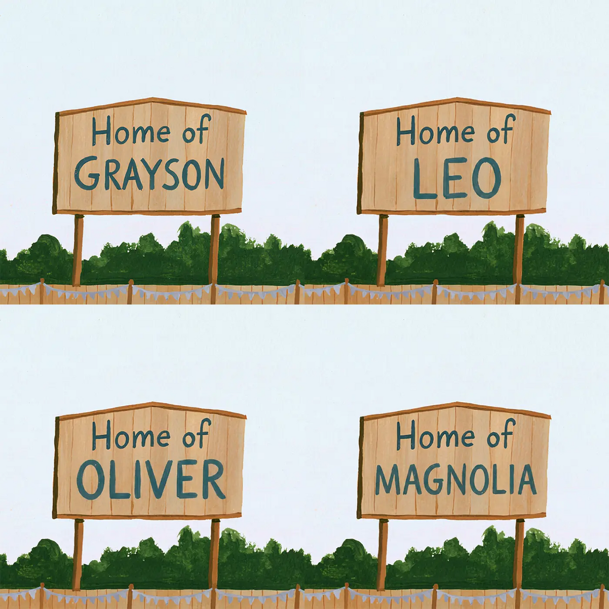 Four name preview examples of Home Field Scoreboard Personalized Wall Mural by Whimsy Tots