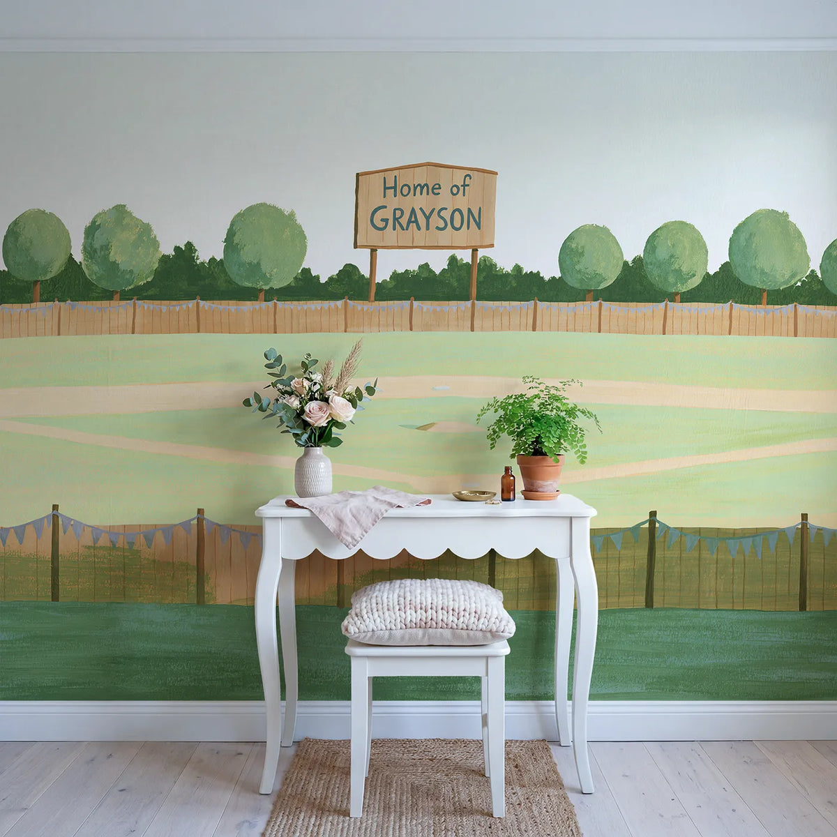Home Field Scoreboard Personalized Wall Mural in playroom setting by Whimsy Tots