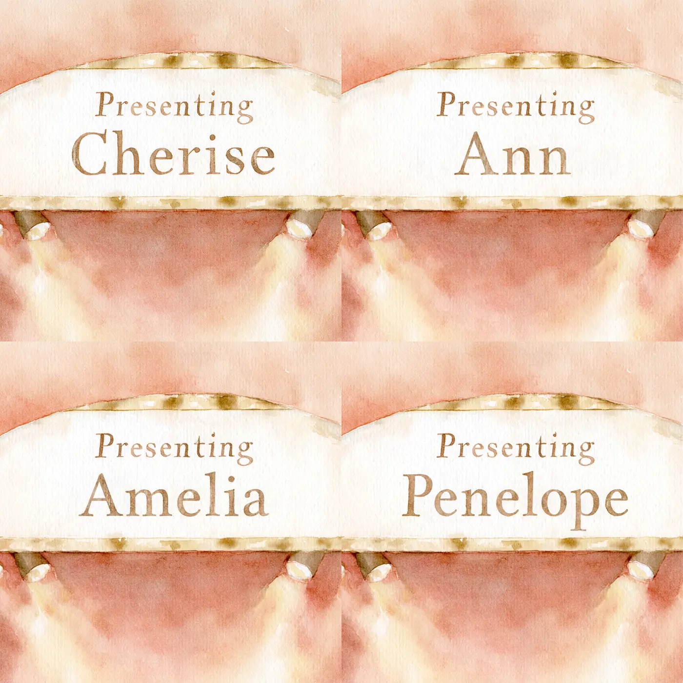 Four name preview examples of Recital Stage Marquee Personalized Wall Mural by Whimsy Tots