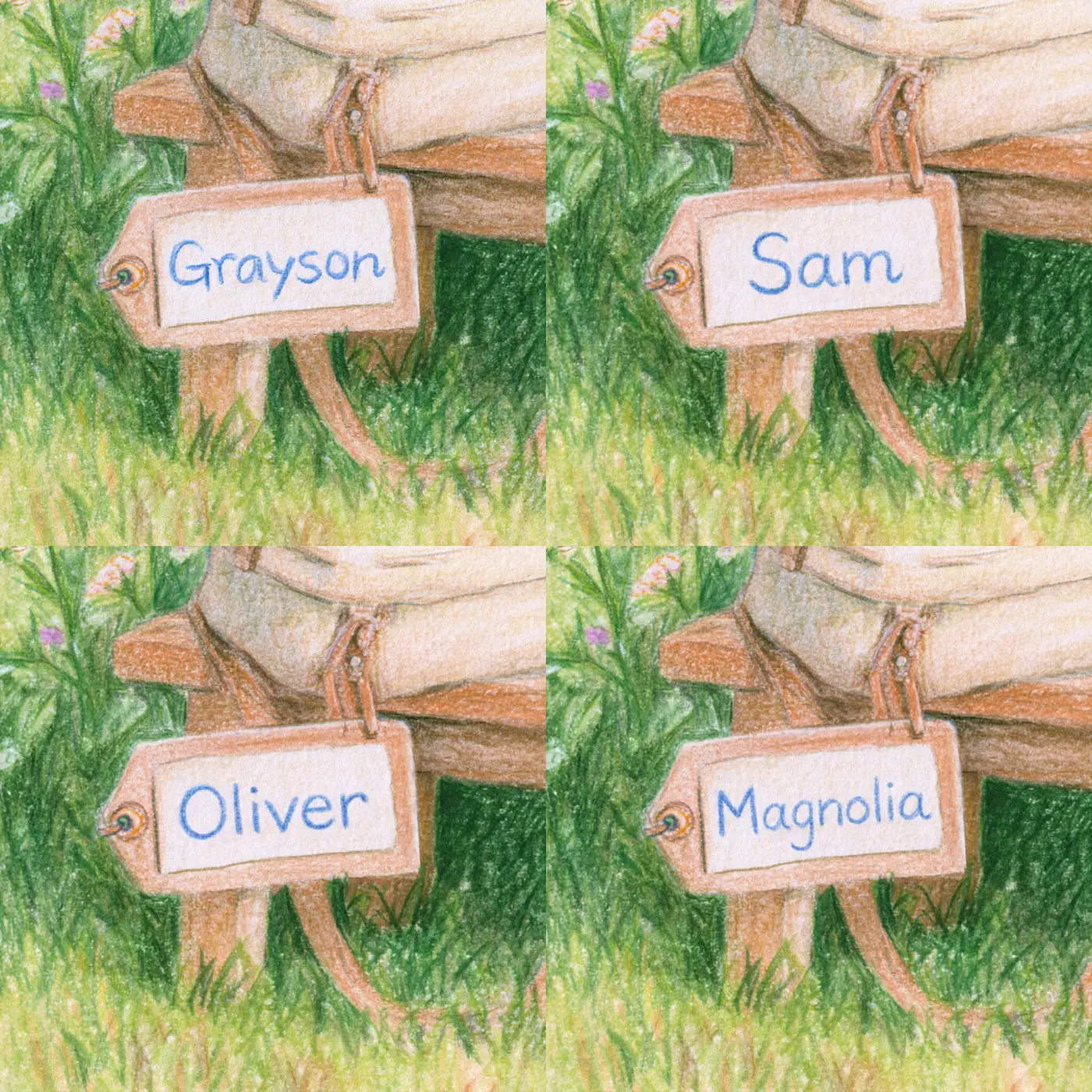 Four name preview examples of Soccer Hedgehog Kit Bag Personalized Wall Mural by Whimsy Tots
