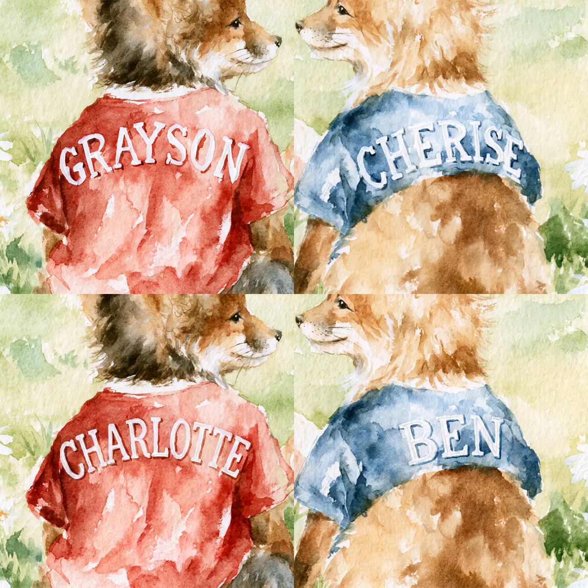 Four name preview examples of Soccer Cubs Sibling Jerseys Personalized Wall Mural by Whimsy Tots