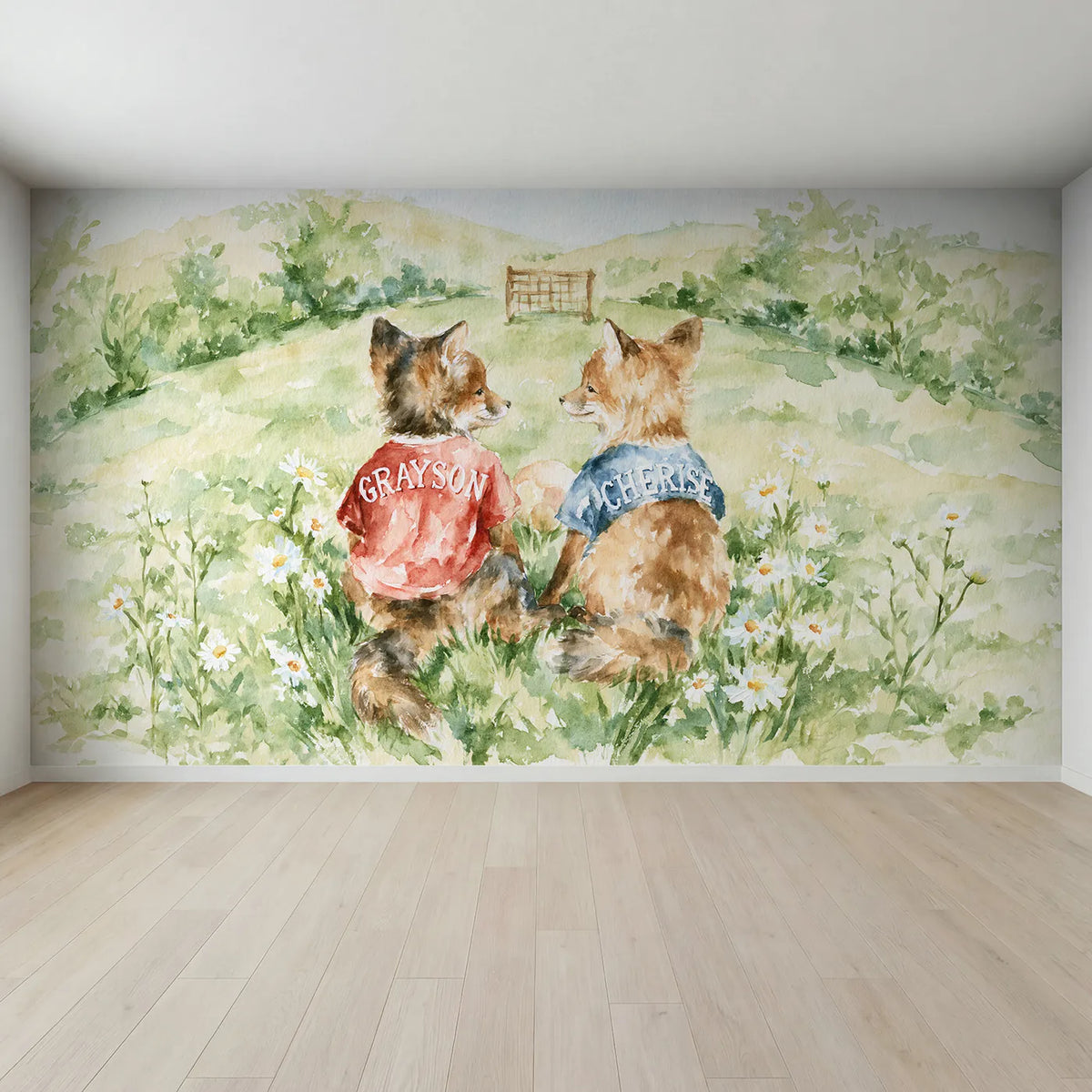 Full view of Soccer Cubs Sibling Jerseys Personalized Wall Mural by Whimsy Tots