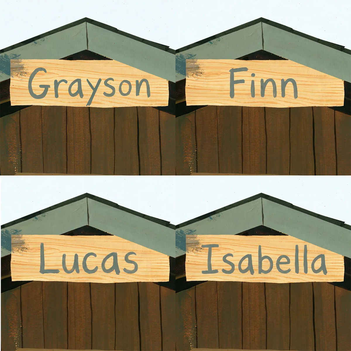 Four name preview examples of Dugout Nameplate Personalized Wall Mural by Whimsy Tots
