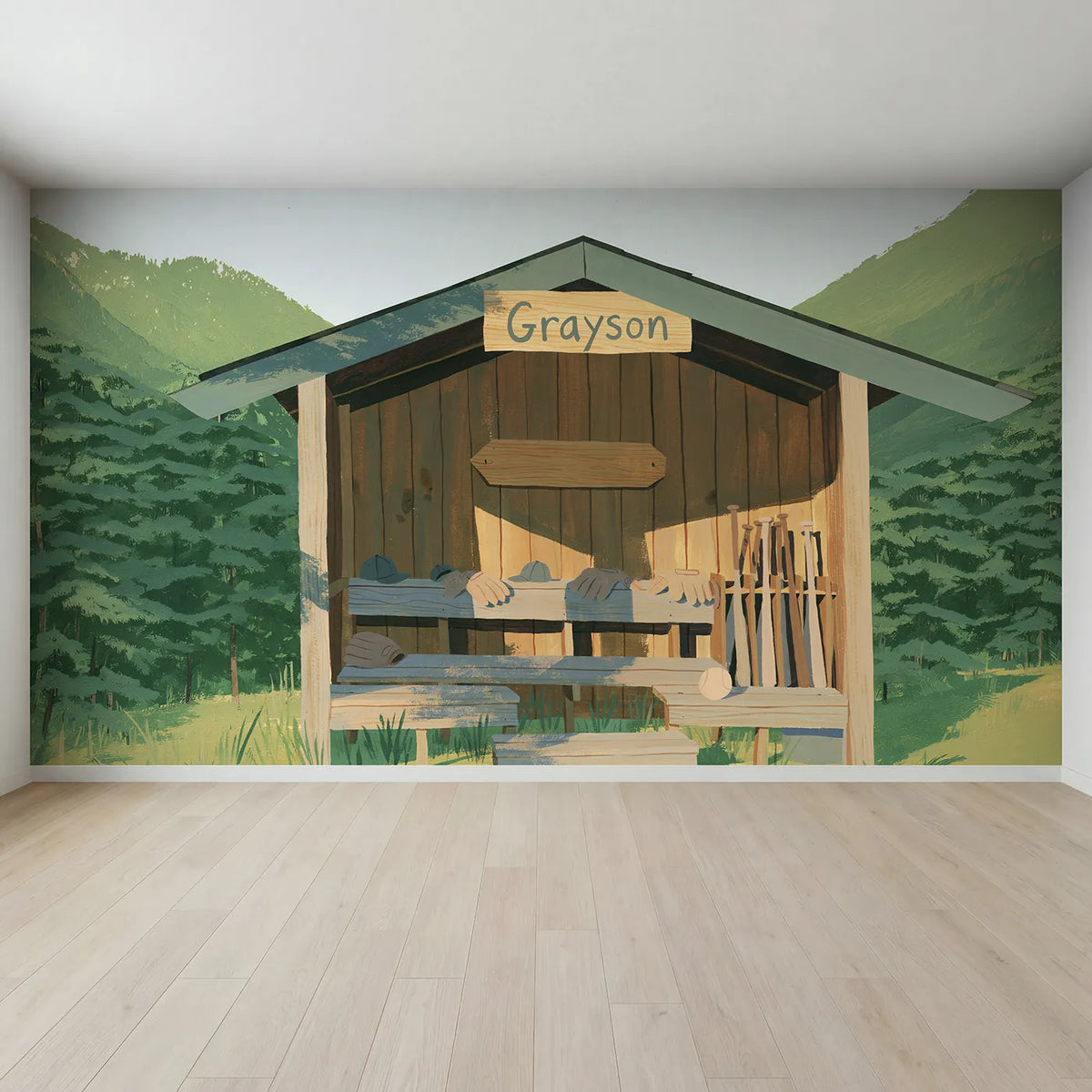 Full view of Dugout Nameplate Personalized Wall Mural by Whimsy Tots