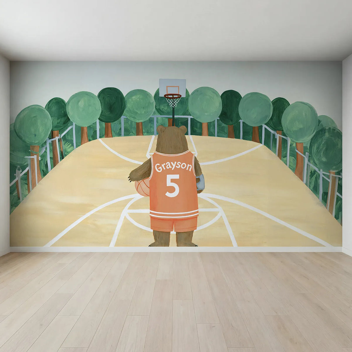 Full view of Basketball Bear Jersey Personalized Wall Mural by Whimsy Tots