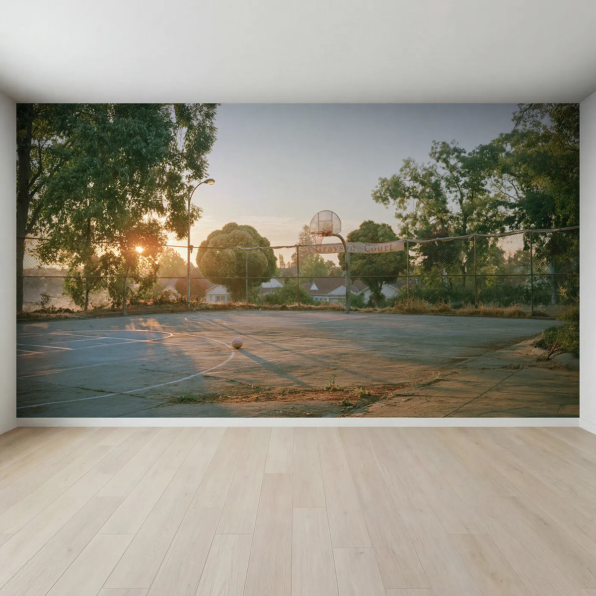 Full view of Evening Court Hoop Personalized Wall Mural by Whimsy Tots