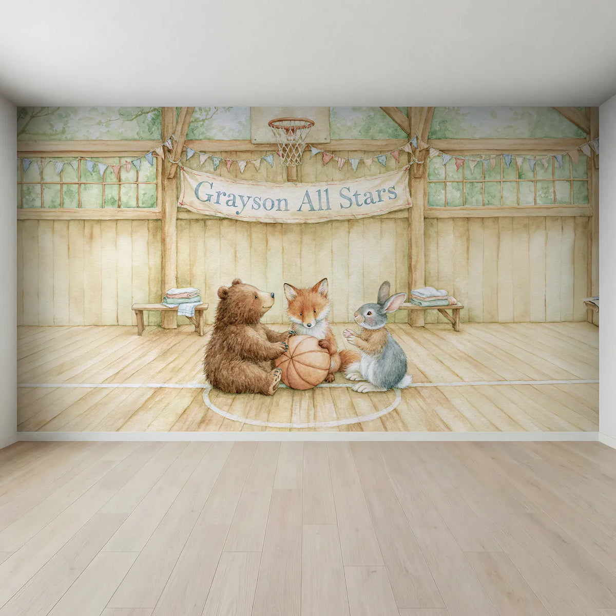 Full view of Basketball All Stars Banner Personalized Wall Mural by Whimsy Tots
