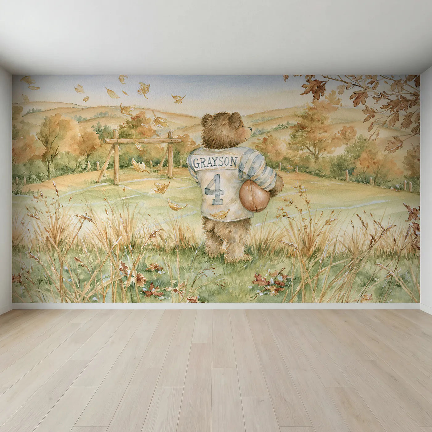 Full view of Football Bear Jersey Personalized Wall Mural by Whimsy Tots