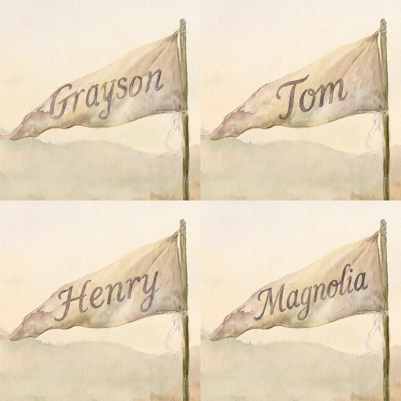 Four name preview examples of Vintage Football Pennant Personalized Wall Mural by Whimsy Tots
