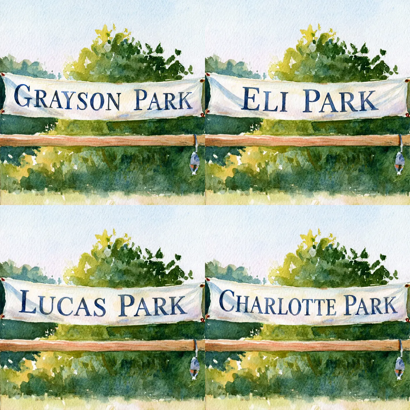 Four name preview examples of Football Goalpost Banner Personalized Wall Mural by Whimsy Tots
