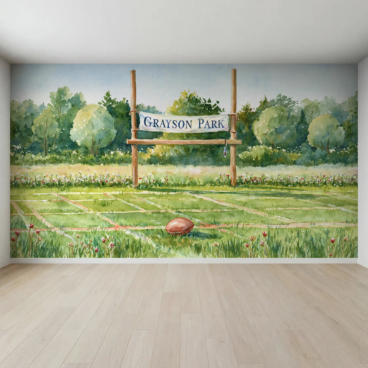 Full view of Football Goalpost Banner Personalized Wall Mural by Whimsy Tots