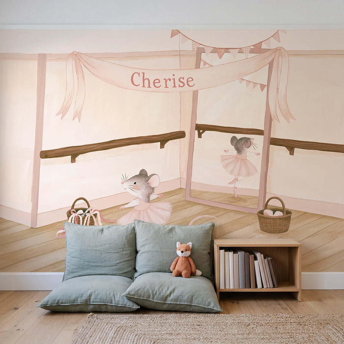 Ballet Ribbon Banner Personalized Wall Mural in playroom setting by Whimsy Tots