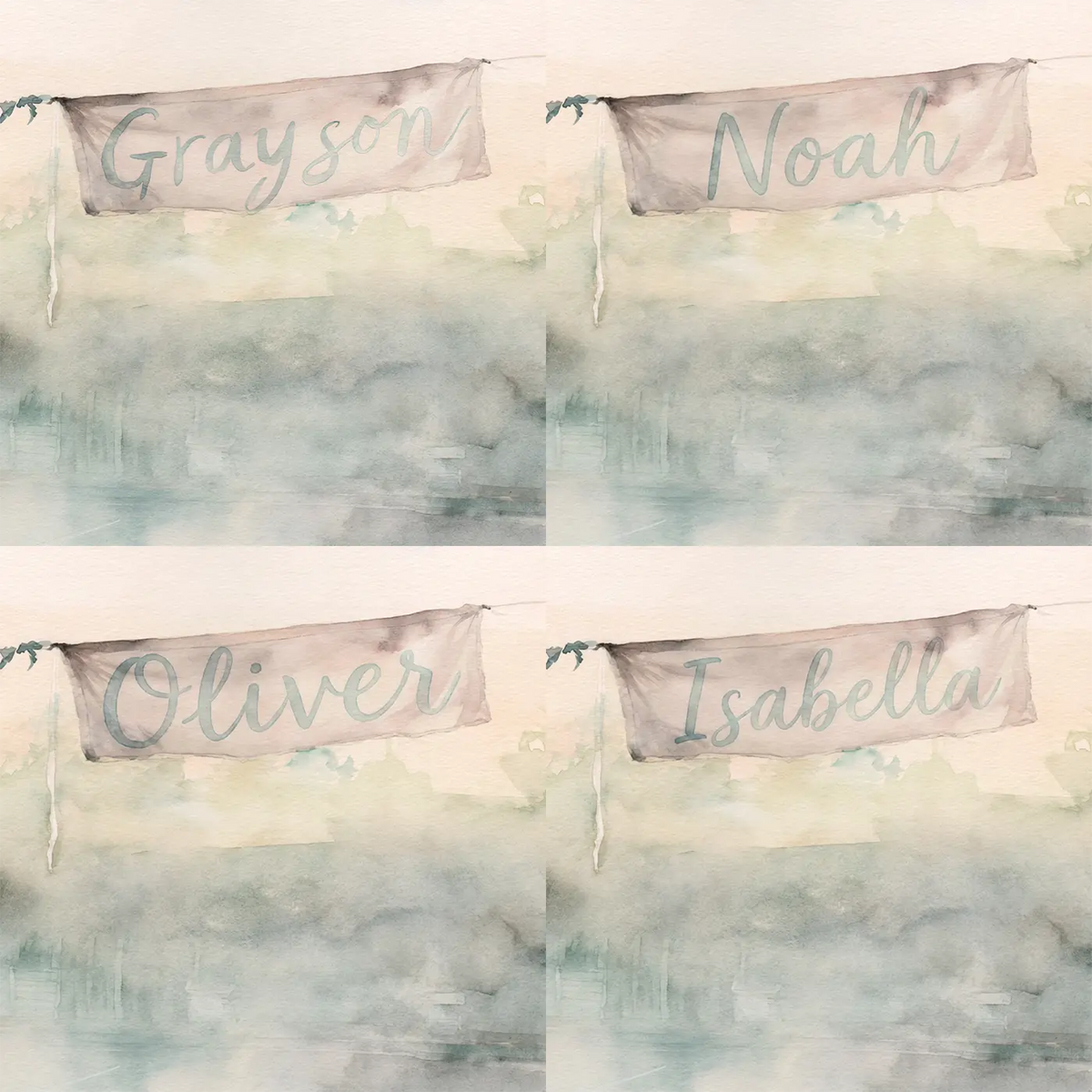 Four name preview examples of Quiet Pool Pennants Personalized Wall Mural by Whimsy Tots