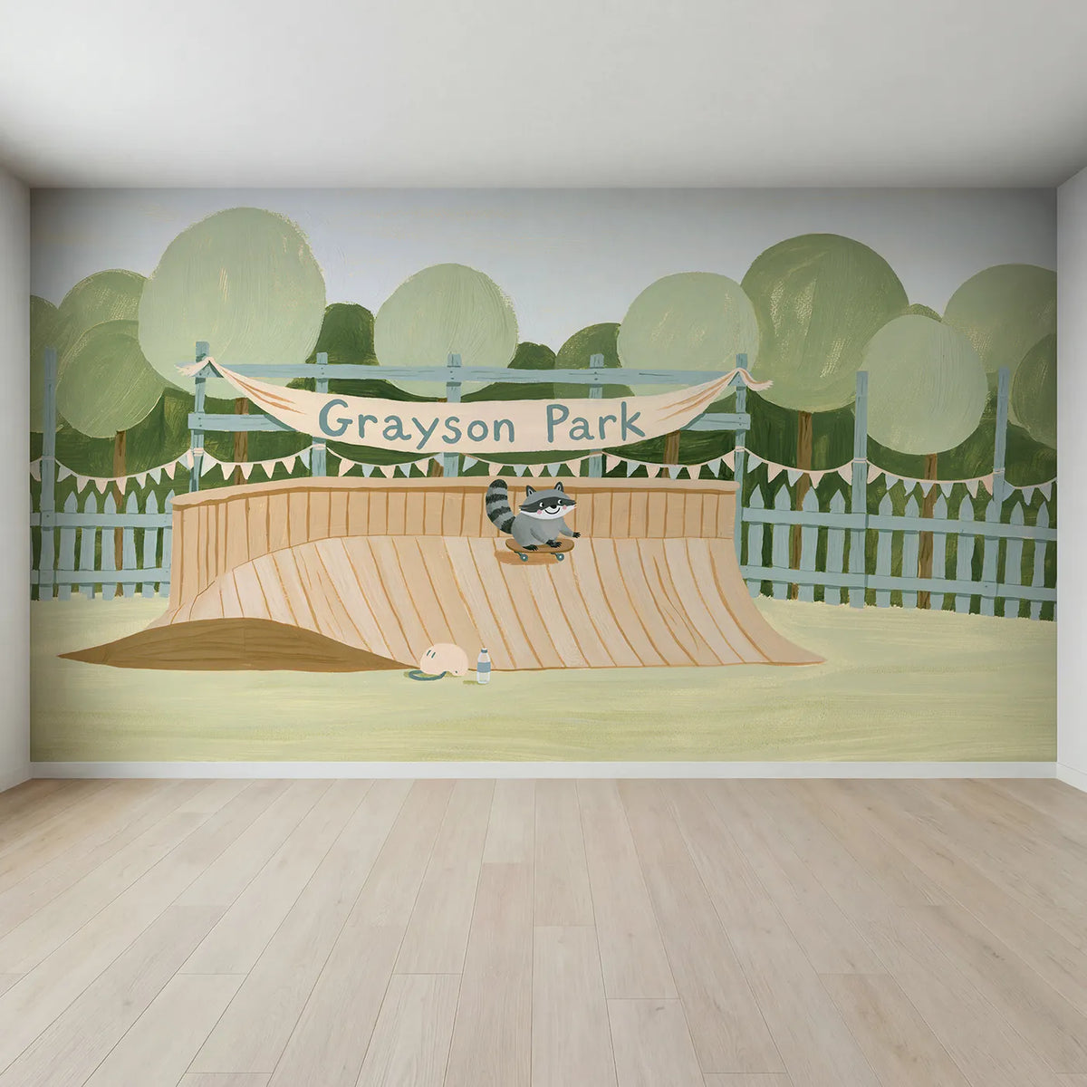 Full view of Skate Park Ramp Banner Personalized Wall Mural by Whimsy Tots