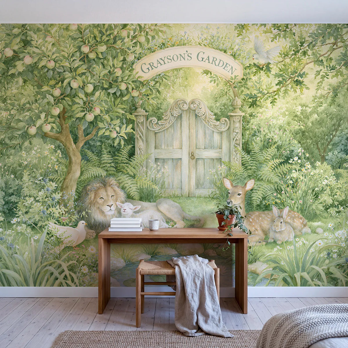 Garden of Creation Personalized Wall Mural in playroom setting by Whimsy Tots