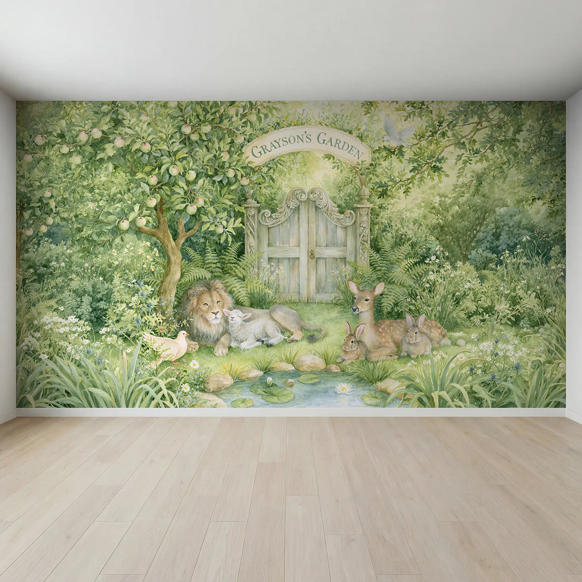 Full view of Garden of Creation Personalized Wall Mural by Whimsy Tots