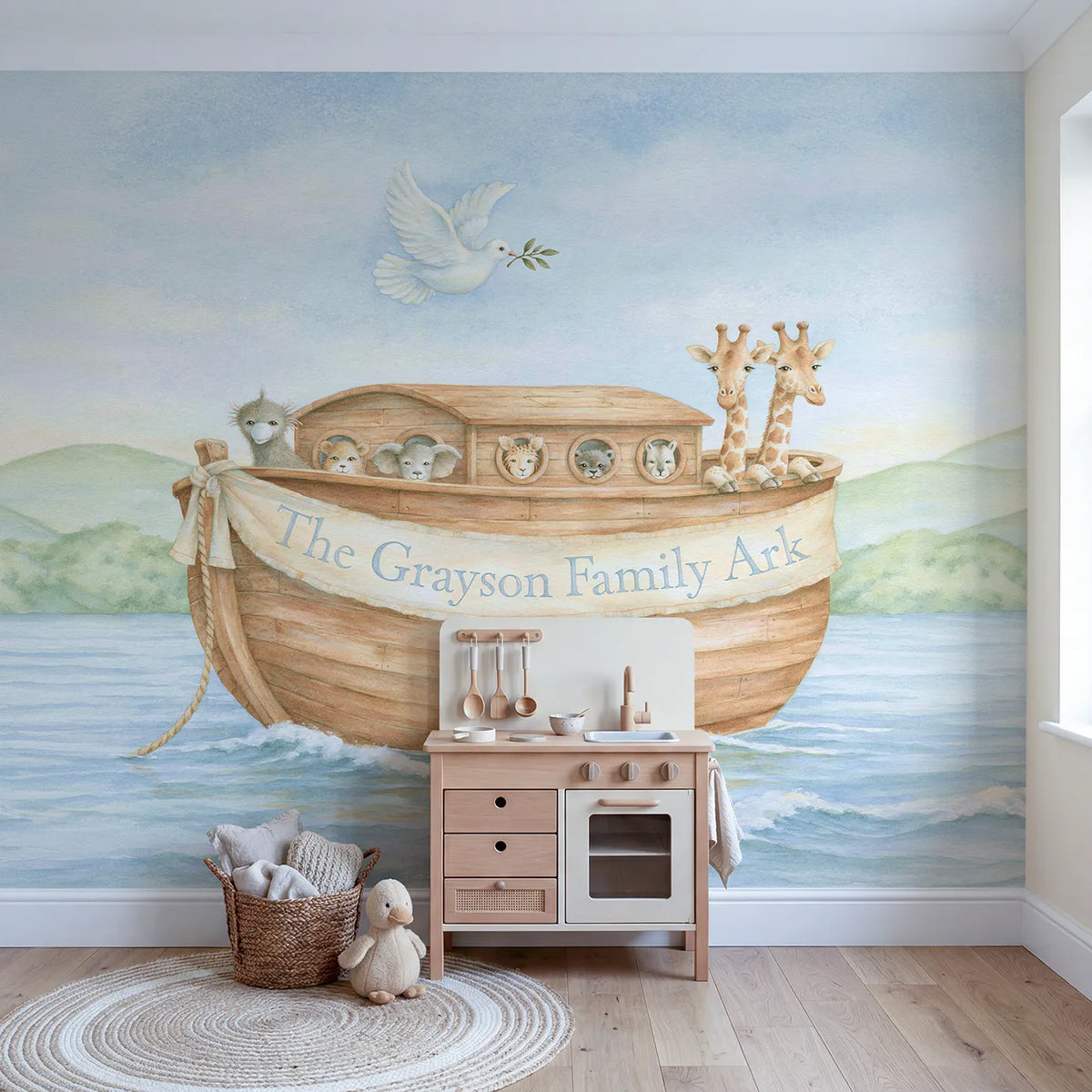 Family Ark Personalized Wall Mural in playroom setting by Whimsy Tots