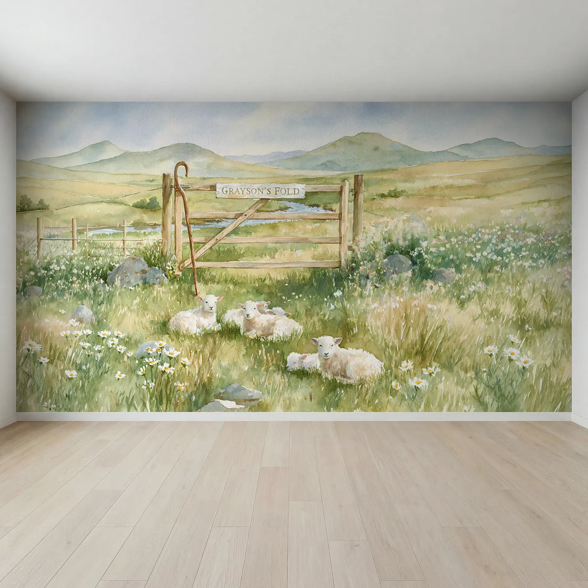 Full view of The Good Shepherd Personalized Wall Mural by Whimsy Tots