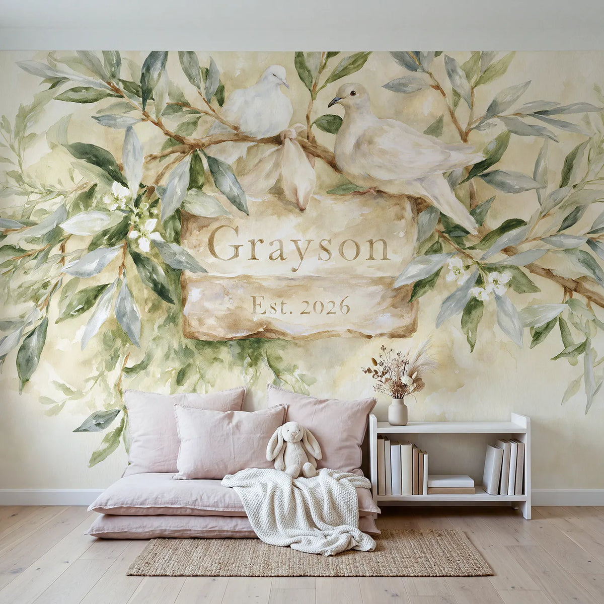 Birth Verse Keepsake Personalized Wall Mural in playroom setting by Whimsy Tots