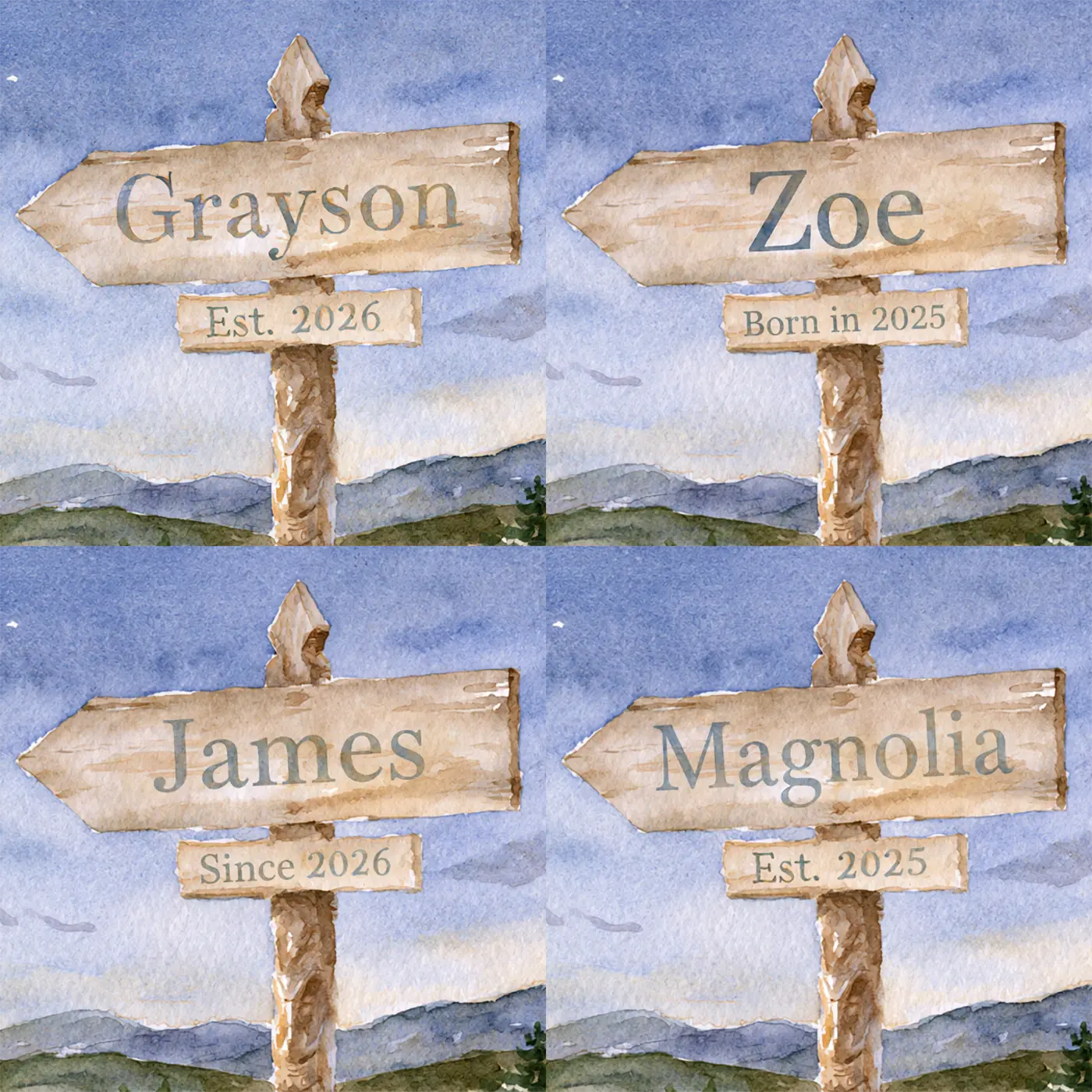 Four name preview examples of The Bright Star Personalized Wall Mural by Whimsy Tots