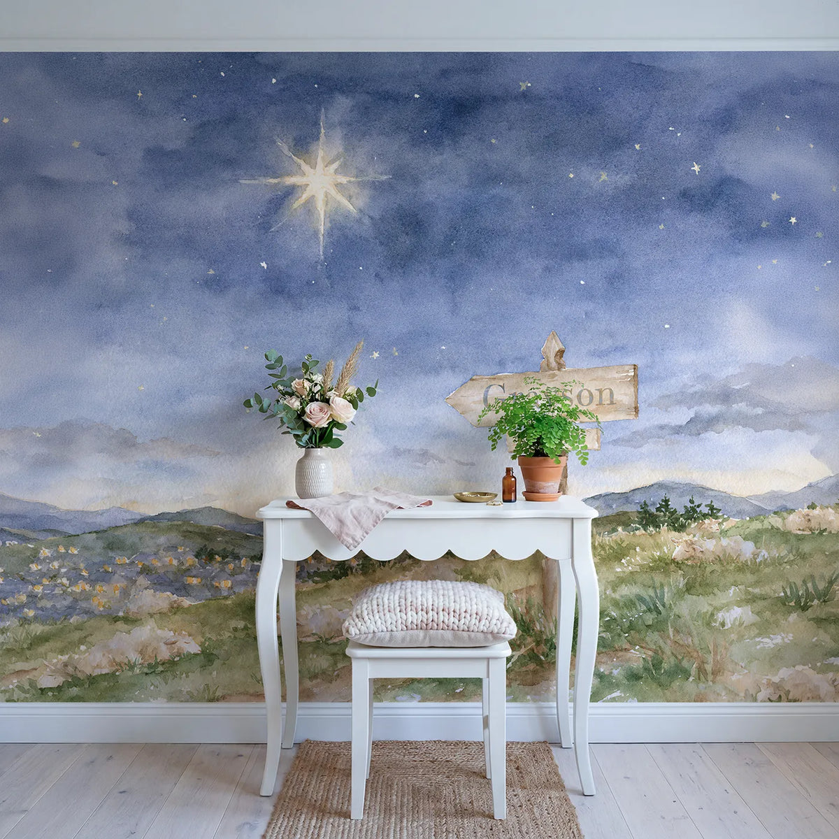 The Bright Star Personalized Wall Mural in playroom setting by Whimsy Tots