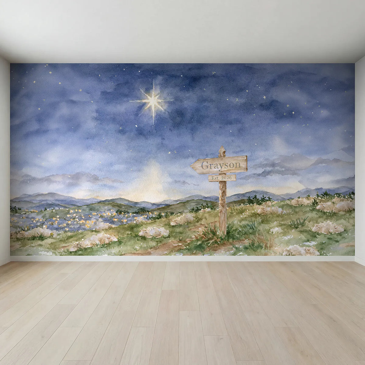 Full view of The Bright Star Personalized Wall Mural by Whimsy Tots